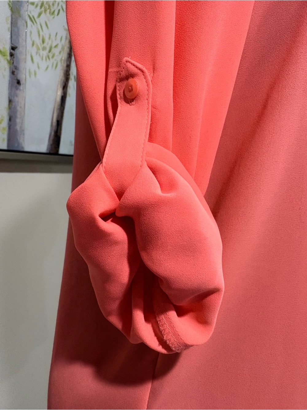 Apt. 9 Neon Peach Button-Up Blouse with Roll-tab Sleeves - Picture 7 of 13
